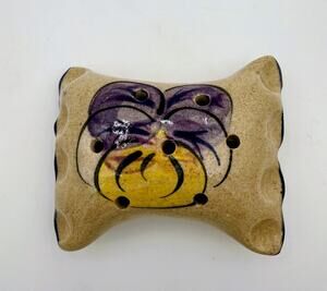 TB Pots Hand Painted Stoneware Flower Frog Ikebana Vase Pansy
